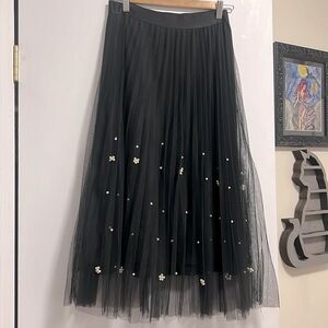 Anthropologie Eva Franco Black Tulle Skirt with Pearl Accents Size S